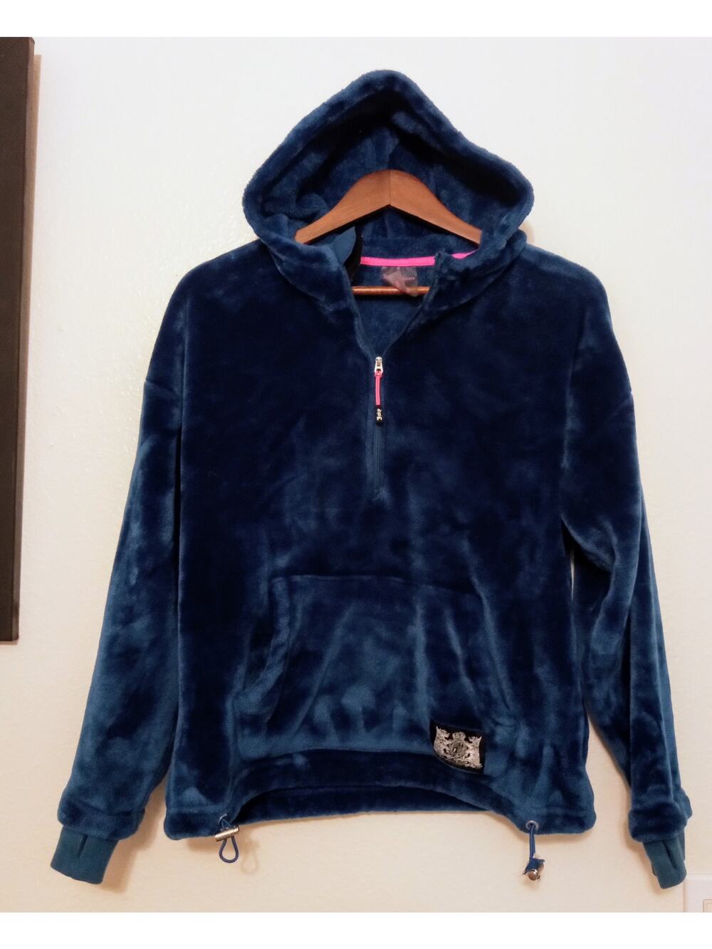 Juicy Couture Y2K Sport Sherpa Half Zip Womens Hoodie Teal Pink Accent SZ S